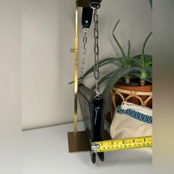 Tory Burch Black Leather Fold-Over Clutch | Removable Chain Strap | Silver Logo - Picture 12 of 12